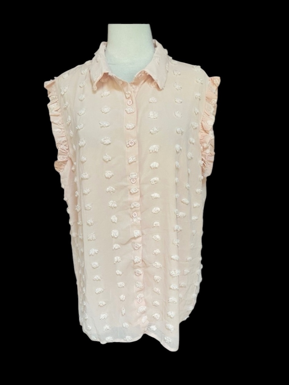 NWOT Source Unknown Pale‎ Peach Puff Polka Dot Button Down Shirt